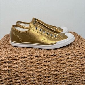 Converse Jack Purcell Metallic Gold Leather Low Top Slip On Sneakers – Women’s 9